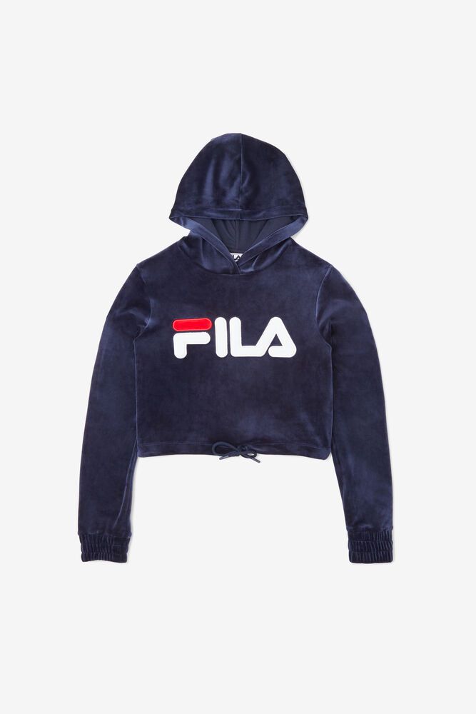 Fila Hoodie Womens Navy - Aitana Crop Velour - Philippines 1387520-ZI